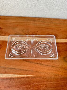 Glass butter dish trinket tray depression Victorian luncheon brunch jewelry stor